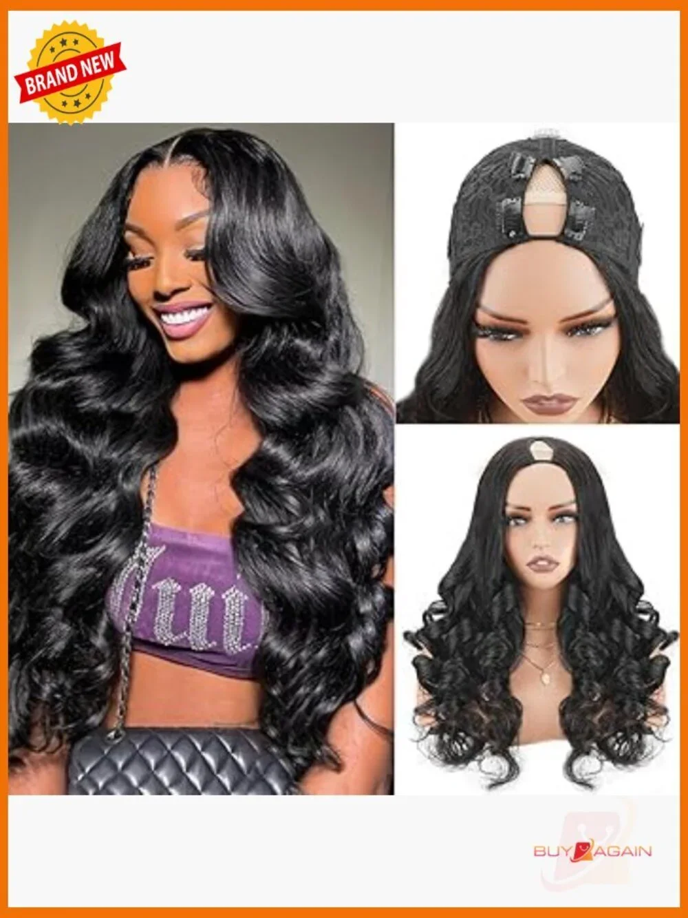 V Part Wig Human Hair Body Wave 22 Inch 200% Density Glueless U Part with